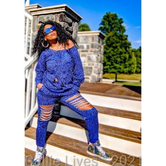 Miz Wild & Untamed Survivor: Slashed BLUE Cheetah Sweat Set - Picture 11 of 12